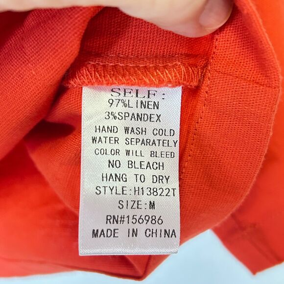 Idem Ditto NWOT Orange Linen Blend Cropped Button-Front SS Collared Shirt Size M - Picture 7 of 10